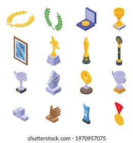 Winner awarding icons set. Isometric set of winner awarding vector icons for web design isolated on white background