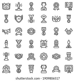 Winner awarding icons set. Outline set of winner awarding vector icons for web design isolated on white background