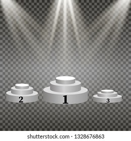 Winner background with confetti on round pedestal isolated on transparent.