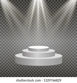 Winner background with confetti on round pedestal isolated on transparent.
