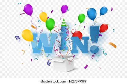 Winner background with light effects, confetti and a festive cap. Winning illustration for congratulations.