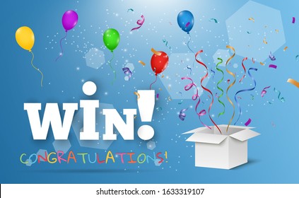 
Winner background with light effects, confetti and a festive cap. Winning illustration for congratulations.