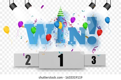 
Winner background with light effects, confetti and a festive cap. Winning illustration for congratulations.