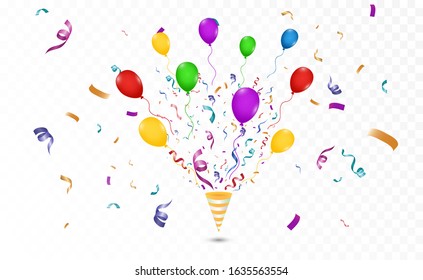 Winner background with light effects, confetti and a festive cap. Winning illustration for congratulations.
