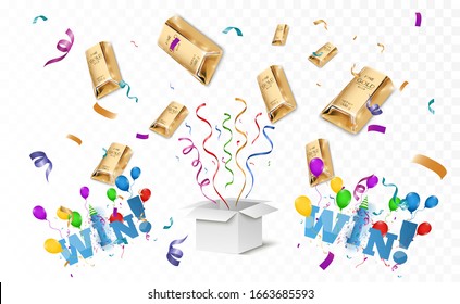 Winner background with light effects, confetti and a festive cap. Winning illustration for congratulations.