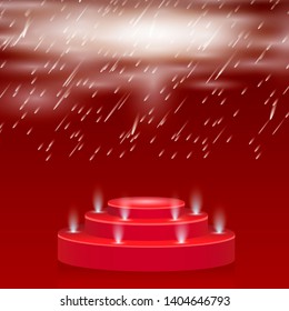 Winner background with lights on round pedestal isolated on transparent.