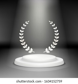 Winner background on a round pedestal. Vector winner podium sports symbols.