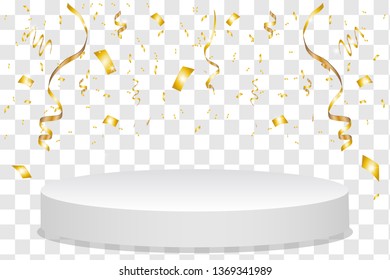 Winner background. Podium with confetti. Festive vector illustration