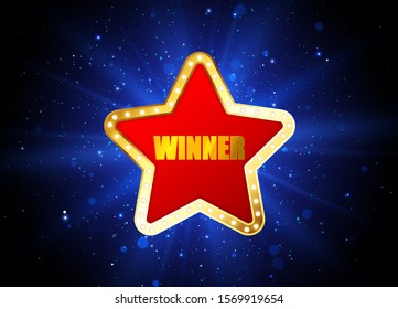 Winner background. Retro light banner. Vector frame.