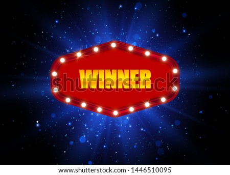 Winner background. Retro light banner. Vector frame.