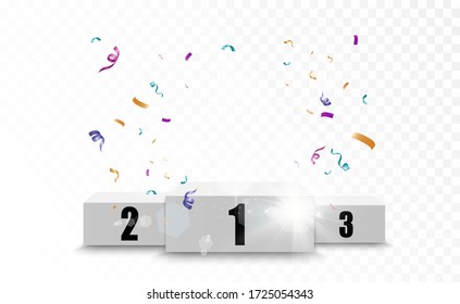 Winner background with signs of first, second and third place on a  pedestal. Vector winner podium sports symbols.