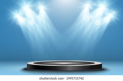 Winner background with signs of first, second and third place on a round pedestal. Vector winner podium sports symbols.	