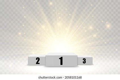 	
Winner background with signs of first, second and third place on a round pedestal. Vector winner podium sports symbols.	
