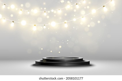 	
Winner background with signs of first, second and third place on a round pedestal. Vector winner podium sports symbols.	
