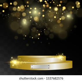 Winner background with signs of  a round pedestal. Vector winner podium sports symbols.