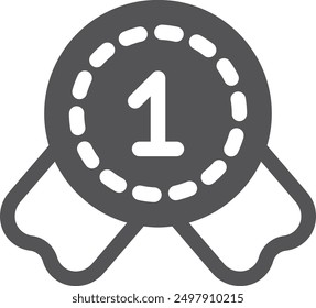 Icono negro de la insignia del ganador. Medalla del primer lugar