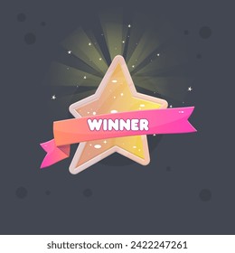Winner Badge Cute Kawaii Star Five Pointed Magic Glossy Icon Vector Isolated