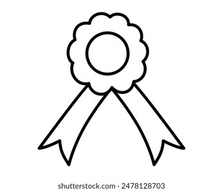 Winner badge icon, award ribbon rosette. Champion medal in doodle style. Award with a rosette for first place in competitions, guarantee of product quality.