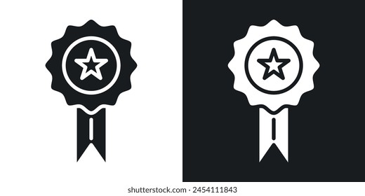 Winner Badge Icon Set. First place rosette and premium quality guarantee vector symbol.