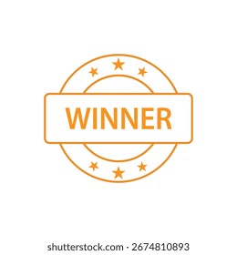 Vector de icono de insignia ganador. Sello de Premio con Estrellas y Símbolo de Victoria. Ilustración vectorial. 