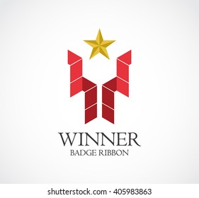 Winner badge of ribbon star abstract vector and logo design or template achieve business icon of company identity symbol concept