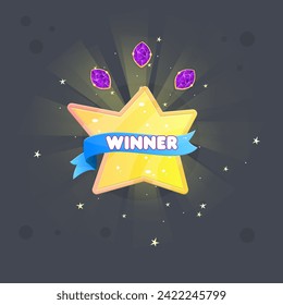 Winner Badge Star Five Pointed Magic Glossy Icon Vector Isolated