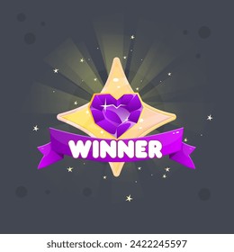 Winner Badge Star Four  Pointed Cute Magic Glossy Icon Vector Isolated