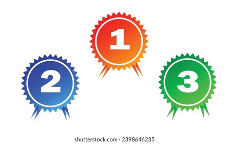 winner badges for first, second and third places. 1st, 2nd and 3d prizes in competition. Flat graphic vector illustration isolated on white background