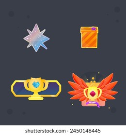 Winner Badges Set Star Icon Orange Gift Icon Golden Cup Banner Victory Badge Vector Design