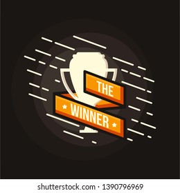 The Winner Banner Background with Cup Trophy Illustration
