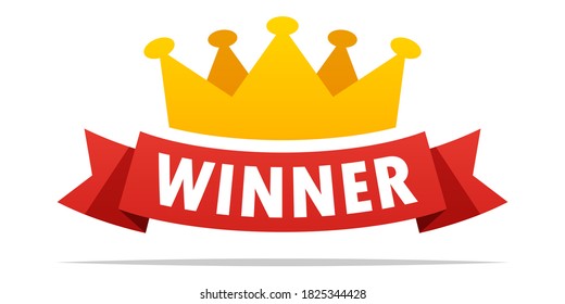 Winner banner with crown vector isolated illustration