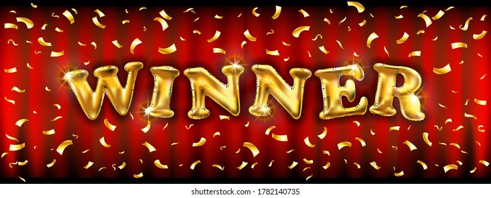 Winner banner with golden ballons. Vector illustration for winners of poker, cards, roulette and lottery. art