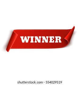 Winner Banner. Red Curved Ribbon Isolated On White Background. Vector Illustration