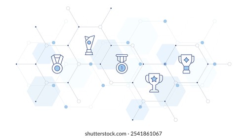 Winner Banner Vector Illustration with Icon Style in Between. Line Duotone icon. Containing trophy, medal, award.