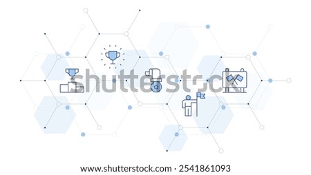 Winner Banner Vector Illustration with Icon Style in Between. Line Duotone icon. Containing conquest, medal, prize, podium, formula one.