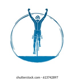 The winner Bicycle riding front view graphic vector.
