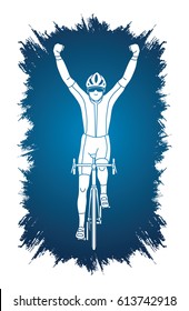 The winner Bicycle riding front view designed on grunge frame background graphic vector.
