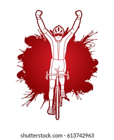 The winner Bicycle riding front view designed on splash ink background graphic vector.
