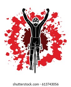 The winner Bicycle riding front view designed on splatter blood background graphic vector.