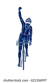 The winner Bicycle riding front view designed using grunge brush graphic vector