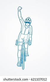 The winner Bicycle riding front view designed using outline graphic vector.