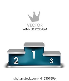 Winner Blue Podium With 1st, 2nd, 3rd Place. Vector Isolated Podium
