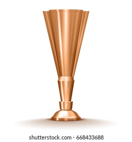 Winner bronze cup. Metallic trophy cup. Vector illustration.