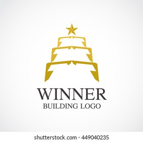 Winner building of star abstract vector and logo design or template real estate business icon of company identity symbol concept