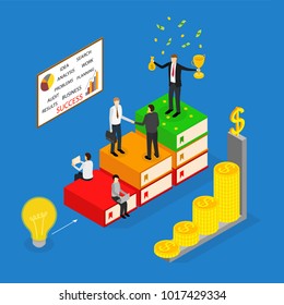 Winner Business Success Concept 3d Isometric View Include of Achievement Leadership, Win, Growth and Award. Vector illustration