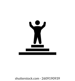 Winner Businessman with Hands Raised Up Solid Flat Vector Icon Isolated on White Background.