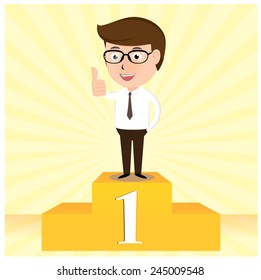 The Winner Businessman proudly standing cartoon vector illustration