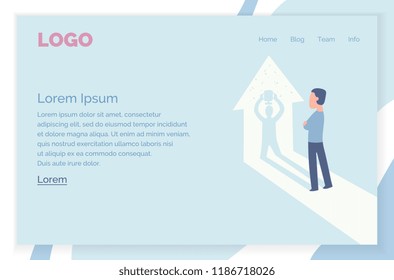 The Winner. Businessman watches his shadow and contemplating about victory. Business vector concept illustration