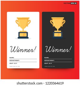 Winner Card With Simple Flat Trophy Vector Illustration 