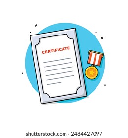 Winner Certificate with Gold Medal Vector Illustration. Champion and Reward Concept Design